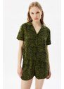 Trendyol Green Viscose Animal Patterned Shirt-Shorts Woven Pajama Set