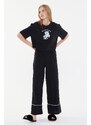 Trendyol Black Cotton Printed T-shirt-Pants Knitted Pajamas Set