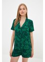 Trendyol Green Print Detailed Viscose Shirt-Shorts Pajamas Set