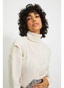 Trendyol Beige Crop Turtleneck Knitwear Sweater