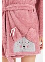 Trendyol Powder Belted Animal Figured Hooded Wellsoft Knitted Dressing Gown