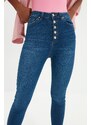 Trendyol modré přední tlačítko s vysokým pasem úzké džíny