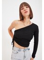 Trendyol Black Knitted One-Shoulder Fitted Blouse with Pleats