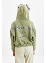 Trendyol Mint Back Print Detail Hooded Thick Fleece Knitted Sweatshirt