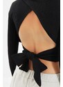 Trendyol Black Decollete Decollete Tie Detailed Fitted Crew Neck Crop Ribbed Elastic Knitted Blouse