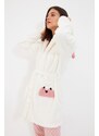 Trendyol Ecru Belted Animal Figured Hooded Wellsoft Knitted Dressing Gown