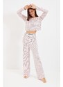 Trendyol Powder 100% Cotton Polka Dot Rubber Detailed T-shirt-Pants Knitted Pajama Set