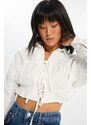 Trendyol Ecru Crop Woven Tie Cotton Shirt