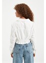 Trendyol Ecru Crop Woven Tie Cotton Shirt