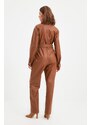 Trendyol Brown Petite Belted Leather Look Jumpsuit