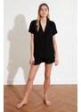 Trendyol Black Viscose Shirt-Shorts Woven Pajama Set
