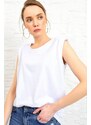 Trend Alaçatı Stili Women's White Crewneck Padded Cotton T-Shirt