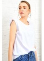 Trend Alaçatı Stili Women's White Crewneck Padded Cotton T-Shirt