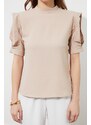 Trendyol Camel Woven Sleeve Detailed High Collar Blouse