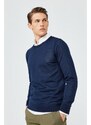 Avva Men's Navy Blue Crew Neck Straight Sweater