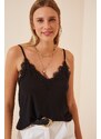 Happiness İstanbul Women's Black and White Lace Knitted Blouse