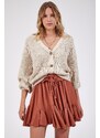 Happiness İstanbul Women's Cream V-Neck Buttons Knitwear Cardigan