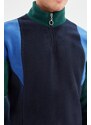 Trendyol Navy Blue Men's Regular/Normal Cut Zippered Stand Collar Color Block Fleece Sweatshirt