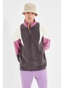 Trendyol Anthracite Regular/Normal Cut Zippered Color Block Fleece Warm Sweatshirt