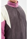 Trendyol Anthracite Regular/Normal Cut Zippered Color Block Fleece Warm Sweatshirt