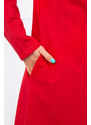 MladaModa Dlouhý kardigan s kapucí a kapsami model 9077 červený