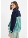 Trendyol Blue Unisex Oversize/Wide Cut Color Block Minimal Embroidery Warm Plush Sweatshirt