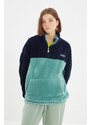 Trendyol Blue Unisex Oversize/Wide Cut Color Block Minimal Embroidery Warm Plush Sweatshirt