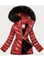 MHM Lesklá zimní bunda ve vínové bordó barvě s mechovitou kožešinou (W673)