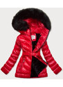 MHM Červená lesklá zimní bunda s mechovitou kožešinou (W673)