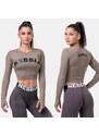 NEBBIA - Fitness crop top s dlouhým rukávem 585 (mocha)