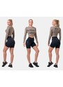 NEBBIA - Fitness crop top s dlouhým rukávem 585 (mocha)