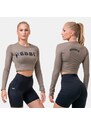 NEBBIA - Fitness crop top s dlouhým rukávem 585 (mocha)