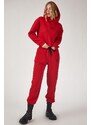 Happiness İstanbul Women's Red NASA Printed Fleece Tracksuit Suit