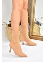 Fox Shoes Women's Camel Knitwear Thin Heeled Boots