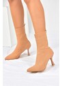 Fox Shoes Women's Camel Knitwear Thin Heeled Boots