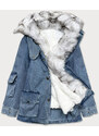 S'WEST Světle modro/bílá dámská džínová bunda s kožešinovým límcem (BR9585-50026)