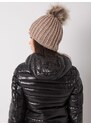 Fashionhunters Tmavě béžová čepice s metalickou nití
