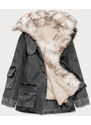 S'WEST Černo/béžová dámská džínová bunda s kožešinovým límcem (BR9585-1046)