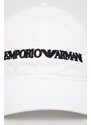 Bavlněná čepice Emporio Armani bílá barva, s aplikací