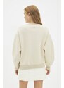 Trendyol Stone Thick Fleece Inside Minimal Printed Balloon Sleeves Knitted Sweatshirt