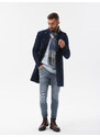Ombre Clothing Pánský kabát s asymetrickým zapínáním - tmavě modrý V3 OM-COWC-0102