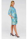 Lenbutik Šaty midi 100% Len Vincent Van Gogh Mandlový květ / Almond Blossom tyrkysová Dl