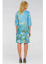 Lenbutik Šaty midi 100% Len Vincent Van Gogh Mandlový květ / Almond Blossom tyrkysová Dl