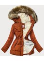 MHM Oranžovo/hnědá dámská zimní bunda parka s mechovitým kožíškem (W560)