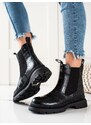 WEIDE Výborné černé kotníčkové boty dámské na plochém podpatku