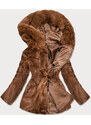 S'WEST Hnědá dámská bunda - kožíšek s kapucí (BR9743-22)