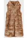 S'WEST Světle hnědá dlouhá kožešinová vesta a kapucí (BR9745-12)