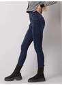 BASIC TMAVĚ MODRÉ DÁMSKÉ SKINNY DŽÍNY -DARK BLUE Denim vzor