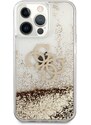 Ochranný kryt pro iPhone 13 Pro - Guess, Big 4G Liquid Glitter Gold