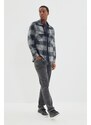 Trendyol Navy Blue Oversize Lumberjack Plaid Shirt